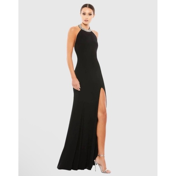 NWT leena Mac Duggal 25572 Black Beaded Halter Neck Jewel Strand Gown sz 10 $398 - Picture 11 of 11